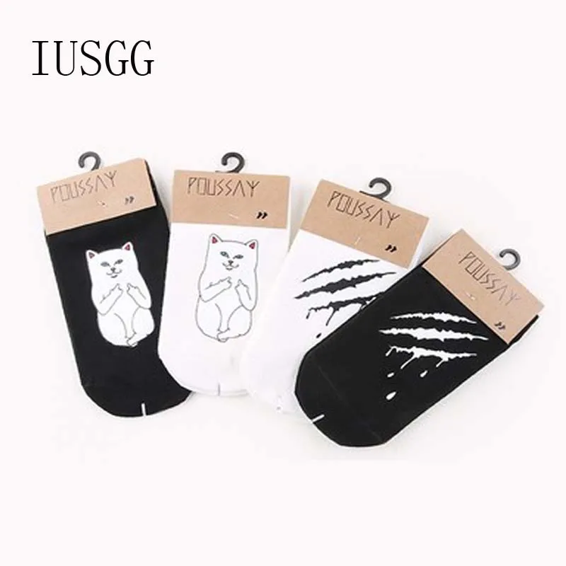 

1 Pair Men's Printing Socks Tide Boat Socks Cotton Short Art Style Unisex Fashion Socks Cat Scratch Pattern Couple Socks Christm
