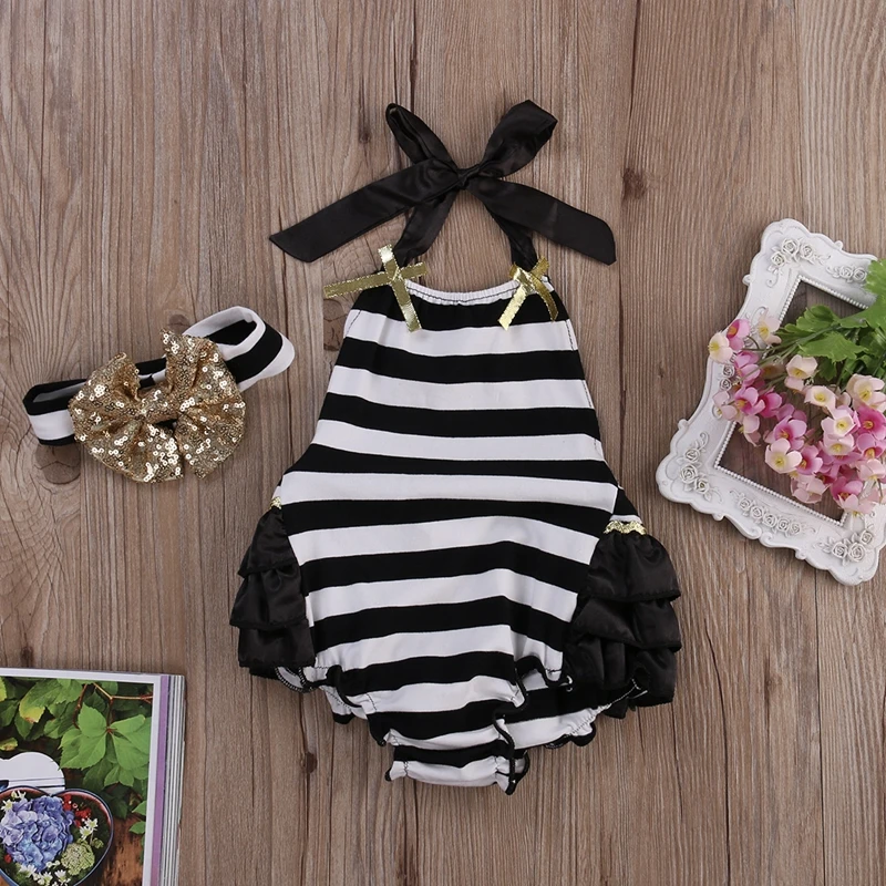 

Baby Girls Clothes Floral Stripe Bodysuit Summer Children Clothing Princess Jumpsuit Sunsuit Outfit 0-24M