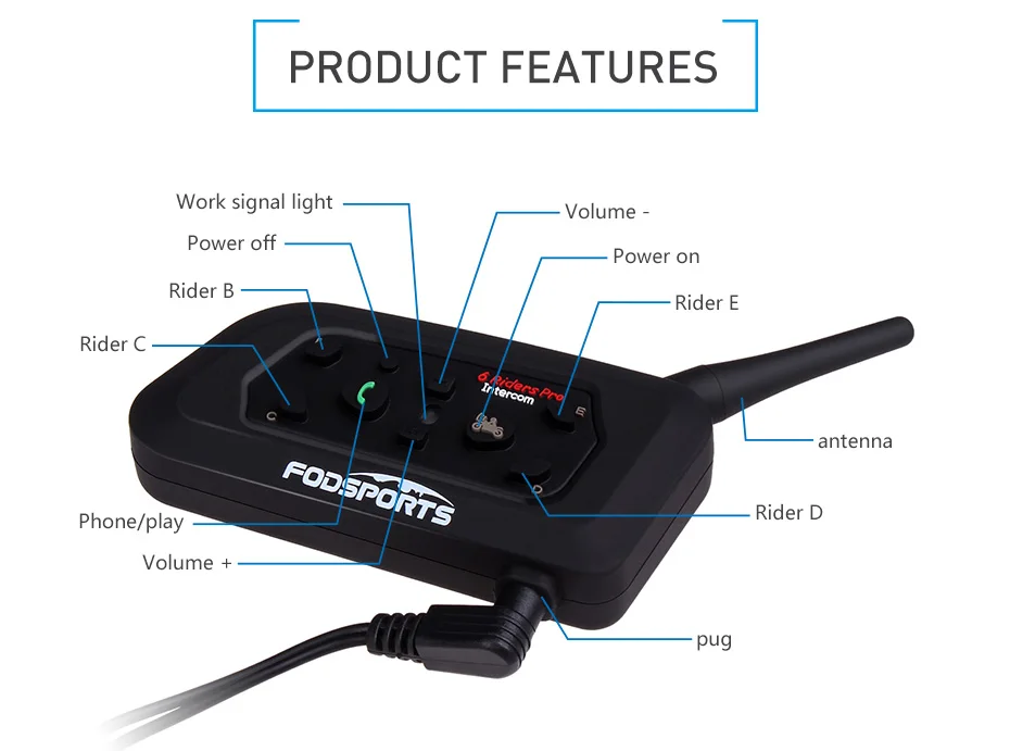 Fodsports 2 шт V6 Pro мотоциклетный шлем Bluetooth гарнитура Интерком 6 всадников 1200 м беспроводной Intercomunicador BT Interphone