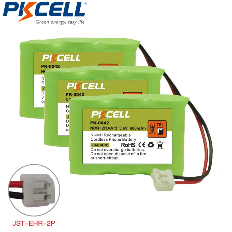 3pcs PKCELL Cordless Home Phone Battery 3.6V NI MH 2/3AA*3 600mAh for