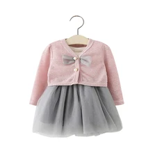 2017 Printemps bébé filles vêtements set dentelle fil robes + bowknot chandail 2 pcs/ensemble infantile formelle vêtements costume tutu dress