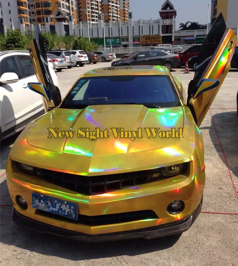 Best Quality 3 Layers Rainbow Gold Chrome Holographic Vinyl Wrapping