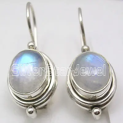 Ceny Chanti Międzynarodowy Srebrny NIEBIESKI OGIEŃ RAINBOW MOONSTONE Piękne Kolczyki 2.5 CM NOWY