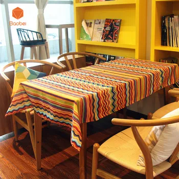 

Colorful striped 100% Polyester Table Cloth Rectangular Waterproof Oilproof Printed Dustproof Table CoversMultiple Sizes YN41