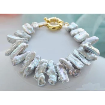

Luck Pearl Jewellery,New Style 8inches 22mm Dens Gray Color Biwa Freshwater Pearl Bracelet