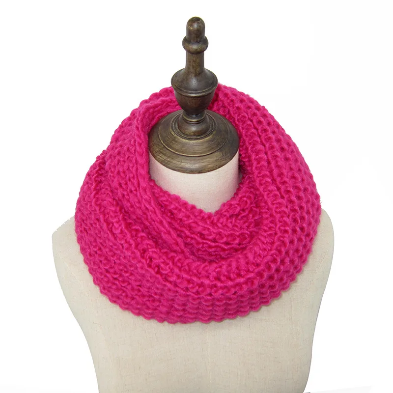 Зимний вязаный шарф-снуд для женщин, одноцветные теплые шарфы, черный шарф с воротником, мужской шарф, унисекс, палантин для таксы - Цвет: Розово-красный
