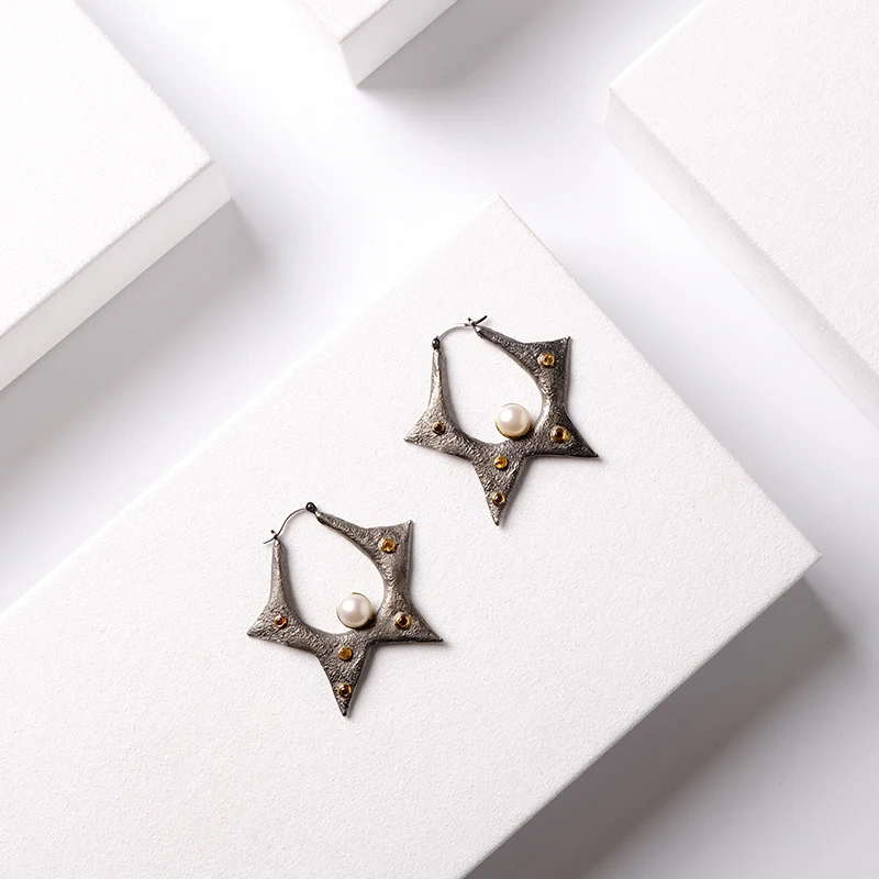 

Vintage 925 Silver Simulated-pearl star Drop Earrings