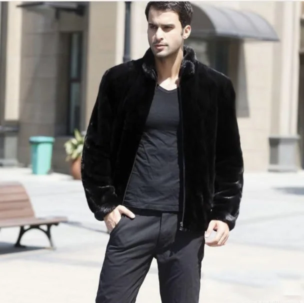 

Clobee Mens Short Leather Jacket 2017 Winter Warm Faux Fur Coat Overcoats Stand Collar Plus Size Mink Fur Outerwear XL692