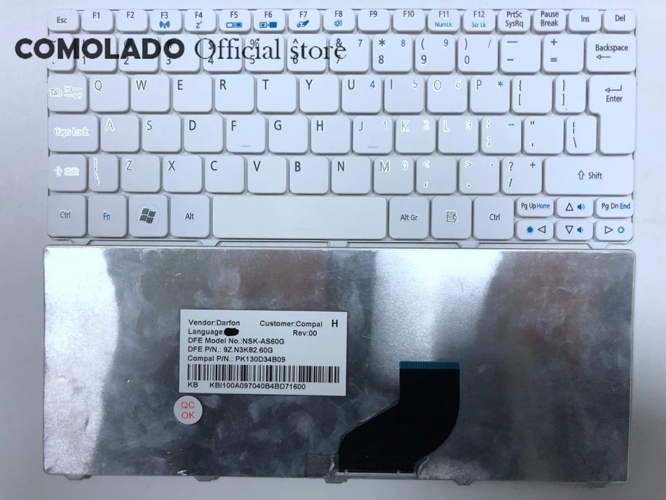 Клавиатура для ноутбука Acer Aspire One 521 522 533 D255 D255E D257 D260 D270 AO521 532H AO532 NAV50 ZE6 ZH9 White