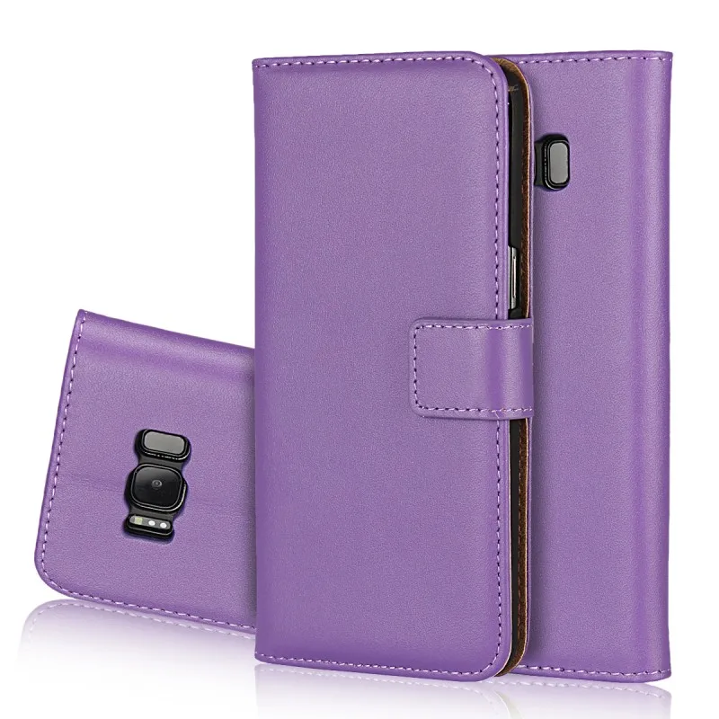 Для Samsung Galaxy S8 Plus, чехол-кошелек из натуральной Кожаный чехол-книжка с подставкой и держателем флип чехол для телефона - Цвет: Фиолетовый