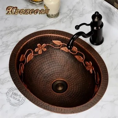 ancient European antique art basin oval undercounter copper bronze bathroom sink |