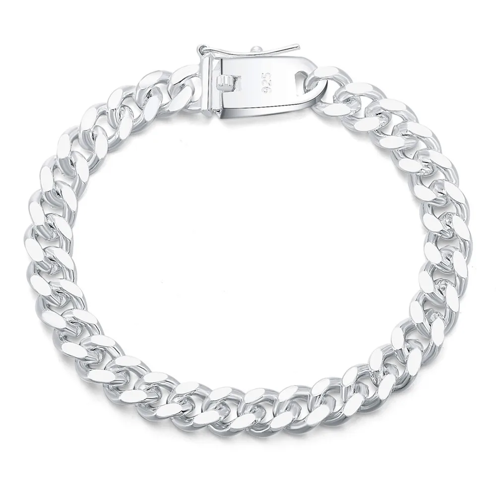 LJ& OMR продвижение серебряных ювелирных изделий роскошные 925 пробы серебряные цепи браслет мужской браслет(Размер: 10 мм 8 дюймов