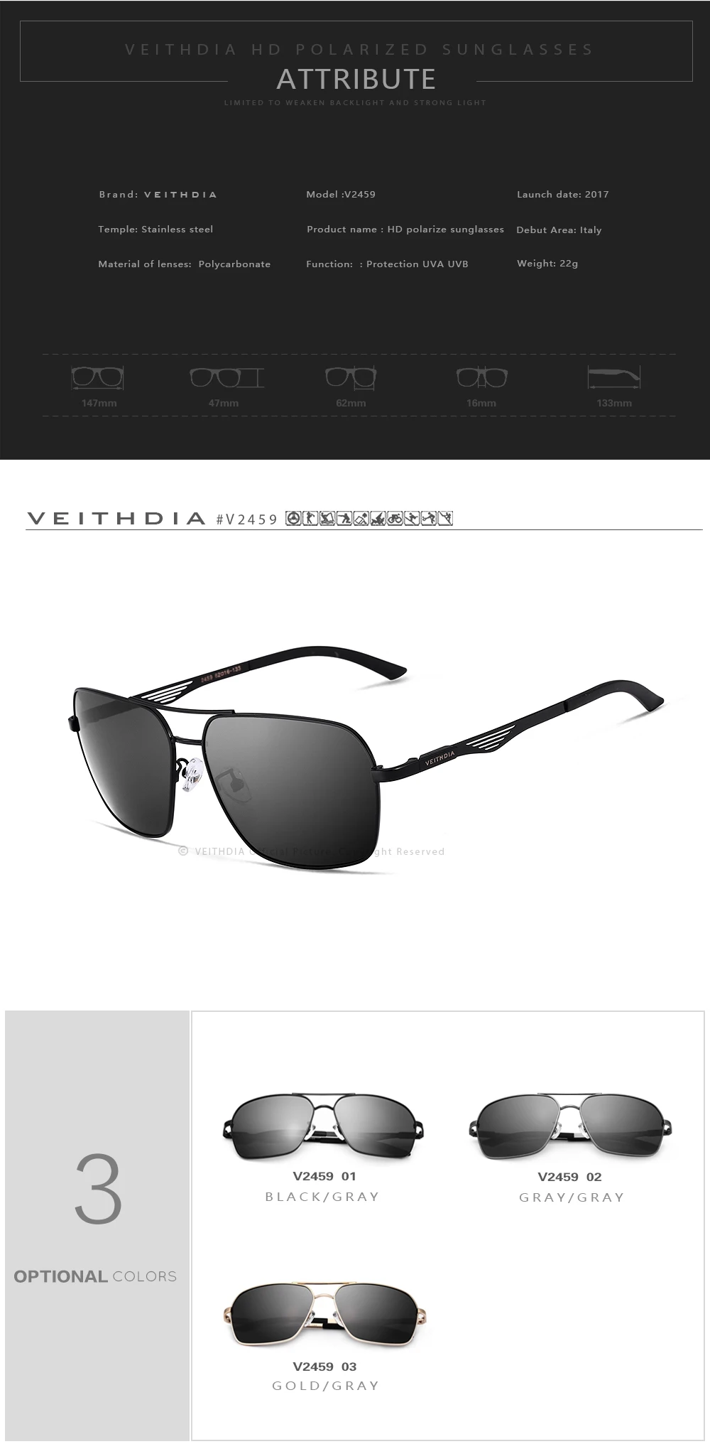 Поляризационные очки veithdia Lens брендовые дизайнерские солнцезащитные очки для мужчин и женщин винтажные солнцезащитные очки de sol masculino VT2459