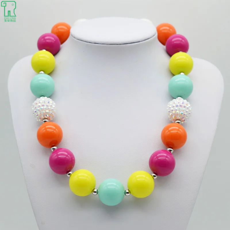 Kids Rainbow Acrylic Bead Necklace Girls Chunky Bubblegum Choker Collar