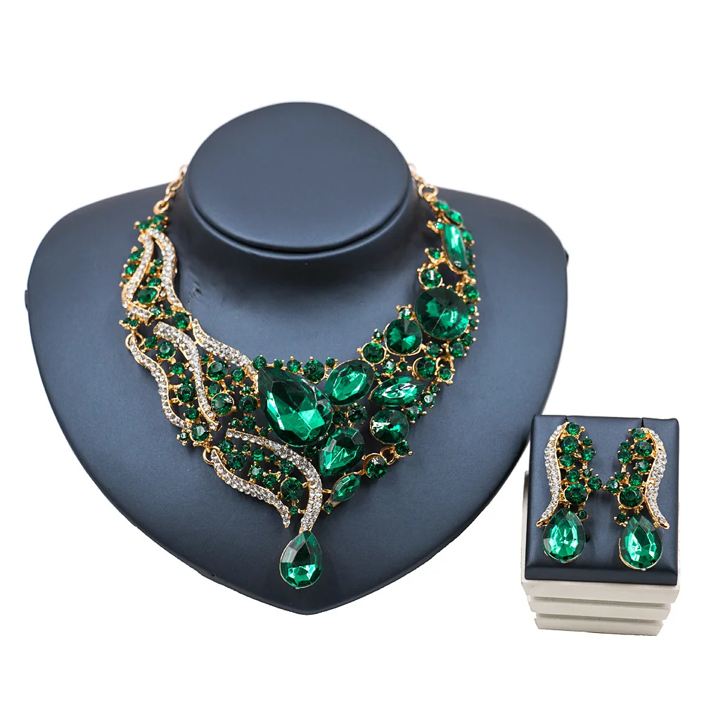 

2017 Cheap Free Shipping Nigerian Beads Set Wedding African Multi Color Necklace and Earring Sets for Women