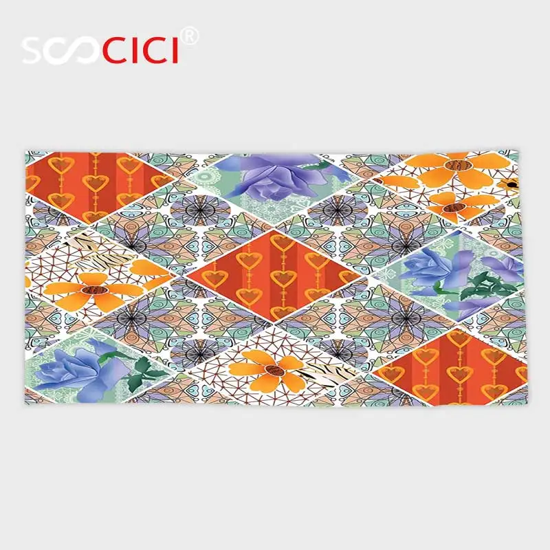 Custom Microfiber Ultra Soft Bath/hand Towel Farmhouse Decor Patchwork with Heart and Swirling Flower Pattern Folkloric | Дом и сад