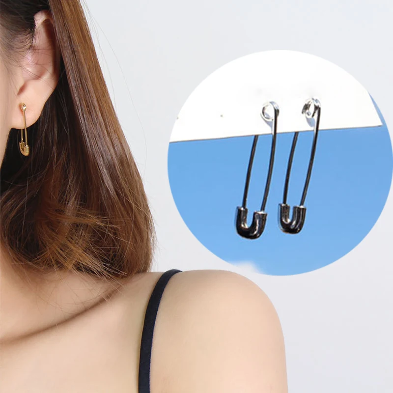 

2019 New Minimalist Unisex Gold Silver Color Pin Stud Earrings Women's Cool Safety Pin Earring Hip Hop Stud Earring