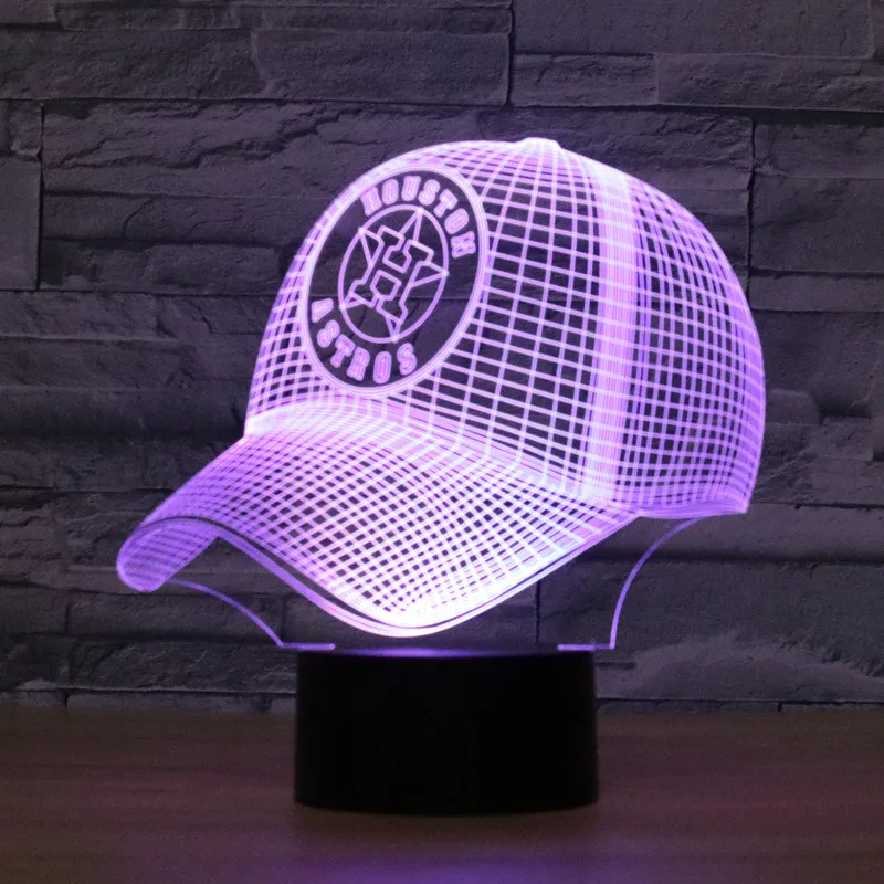 

8070 Houston Astros Baseball Cap Hat 3D LED Lamp Atmosphere lamp 7 Color Changing Visual illusion LED Decor Lamp