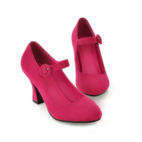 Meotina/Женская обувь; туфли-лодочки mary jane; обувь на толстом высоком каблуке; коллекция года; Весенняя повседневная обувь с круглым носком; Осенняя простая обувь; цвет черный, красный; размеры 34-39 - Цвет: Rose Red