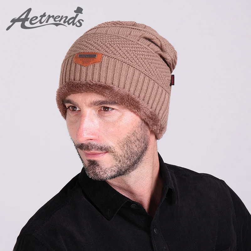 

[AETRENDS] New Year Winter Beanies Hats for Men Warm Knit Cap With Velvet Inside 6 Colors Available Z-1325