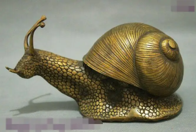 

S03281 6" Fok Chinese FengShui Bronze Lovely Snails Helix Animal Statue Adorn Sculpture B0403