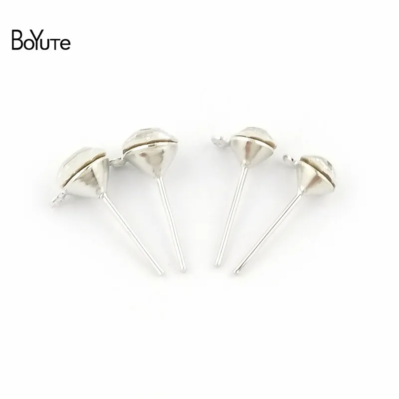 BoYuTe (100 PiecesBag) 5MM 6 MM 8MM Crystal Stud Earrings Gold Dark Silver Ear Pin with Loop Diy Hand Made Jewelry Accessories (6)