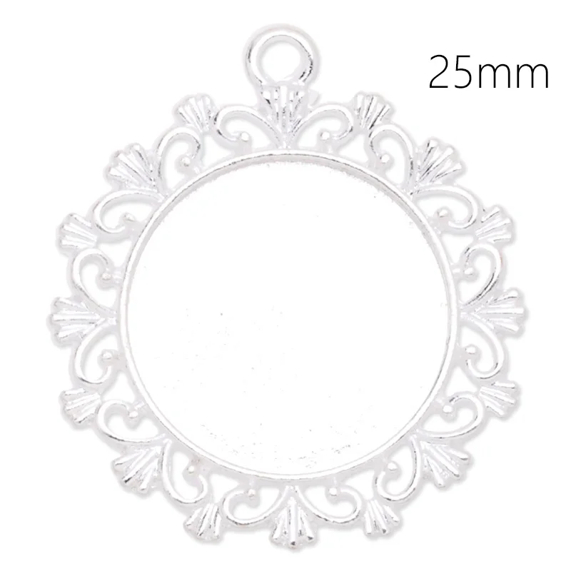 25 mm Bezel silver plated pendant blanks, cabochon cameo base setting