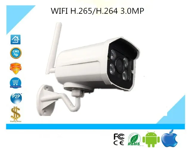 Wi Fi беспроводная H.265/H.264 IP цилиндрическая камера 3.0MP 2048*1536 1080P Интеллектуальный Analys