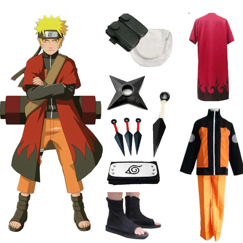Online Hot Anime trajes de cosplay de Naruto Shippuden Anime dibujos Uzumaki Naruto 2nd traje uniformes con capas accesorios de fiesta de Halloween de ropa