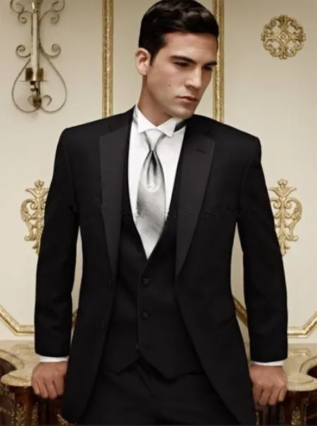 Notch Lapel Black Wedding Prom Party Formal Men Suits Silver Tie ...