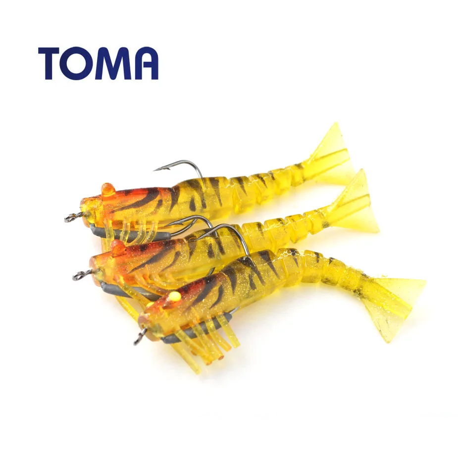 

TOMA 3PCS/Lot Soft Shrimp Fishing Lures with Lead Hook 90mm 10g Soft Shrimp Bait Artificial Bait Fishing tackle