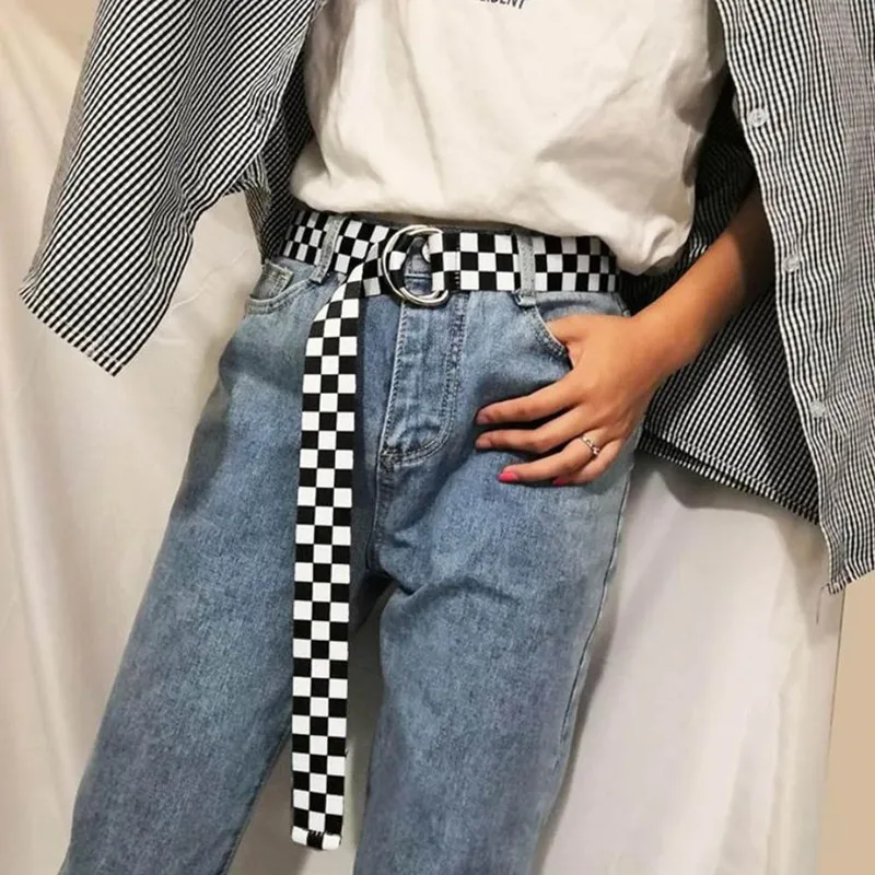 

Canvas Belts Canvas Waist Belts Casual Checkered 2019 Waistband 120cm Black White Plaid Belt