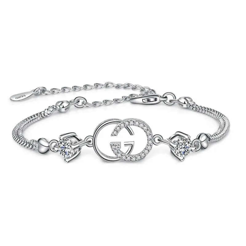 

2 colors Double C AAA Cubic Zircon Bracelets & Bangles Inlay Cluster Brilliant CZ Crystal Bangle For Women Wedding Party