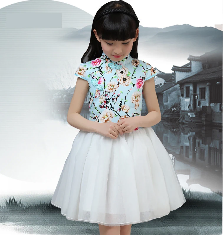 Baby Chinese Qipao Ball Gown Dress Girls Floral Cheongsam Multi-Colors Kids Short sleeve dresses New Year gift Children's Party Performance clothes (4)