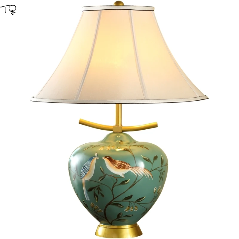 

Ceramic European-style Table Lamp E27 Led Lustre Luxury Beautiful Retro Cloth Art Bedroom Bedside Living Room Study Hand-painted