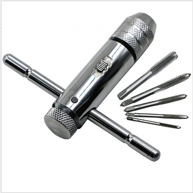 

6Pcs T Handle Tap Wrench Ratchet Spanner Adjustable M3-M8 Screw Taps Thread Metric Plugs Machinist Hand Tools set