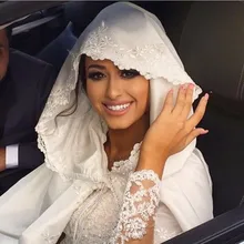 High Quality Bridal Cap Wedding Gown Jacket Long Embroidery Satin Robe Islamic Hijab Wedding Dress