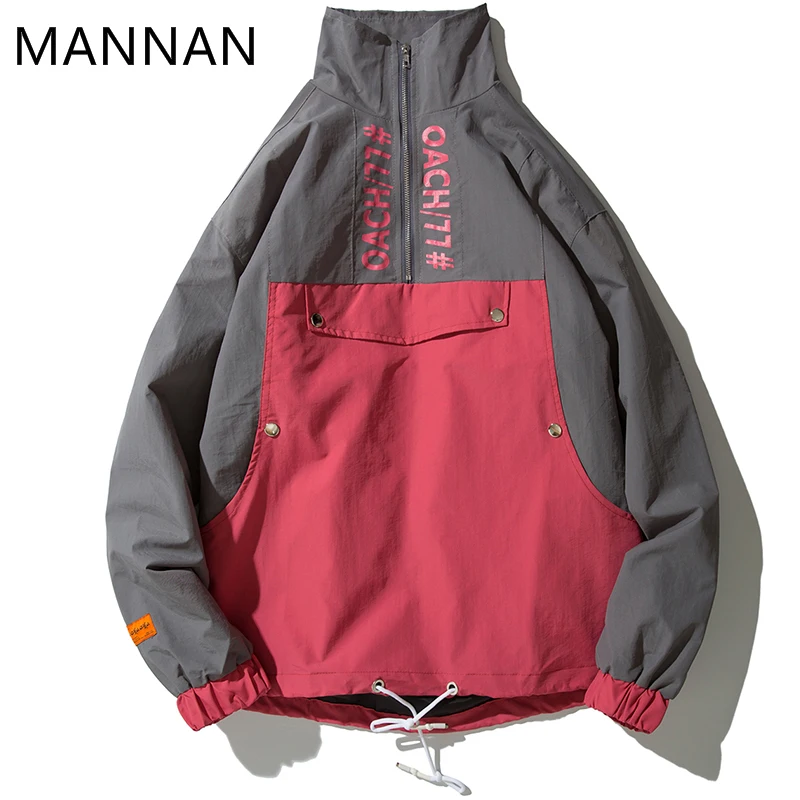 MANNAN Jacket Windbreaker Men Streetwear Harajuku Color Block Coat Vintage Casual Track Jacket Half Zipper Autumn MANNAN Jacket Windbreaker Men Streetwear Harajuku Color Block Coat Vintage Casual Track Jacket Half Zipper Autumn