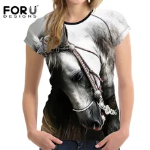 FORUDESIGNS/Модная женская летняя футболка с 3D принтом Crazy Horse, футболка с коротким рукавом и изображением животных, новинка, женская футболка