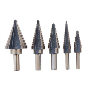 

5PCS Step Drill Bit Spiral Flute HSS Steel Cone Titanium Coated Mini Drill Bit Tool Set Hole Cutter 1/4" 3/8" Step Drill Bit