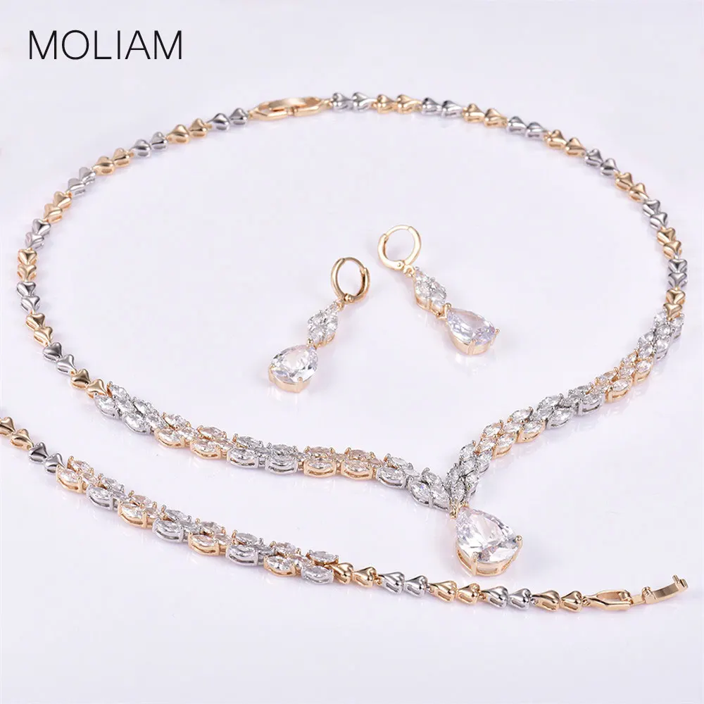 MOLIAM Luxury Bridal Jewellery Sets for Women High Quality Cubic Zirconia Wedding Dangle Earrings/Bracelet/Necklace Set MLT805