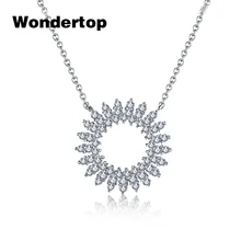 

WONDERTOP Authentic Sterling 925 Silver Sunshine Pendant Necklace with Bling Dazzling Crystal CZ for Winter Engagement Jewelry