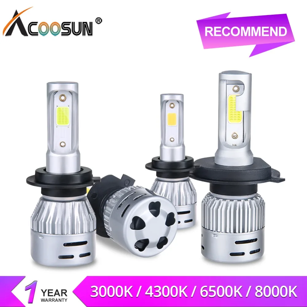 AcooSun светодио дный H4 H7 фар автомобиля луковицы 3000 К 4300 6500 8000 12 В 8000LM H1 H11 HB3 9006 HB4 9005 72