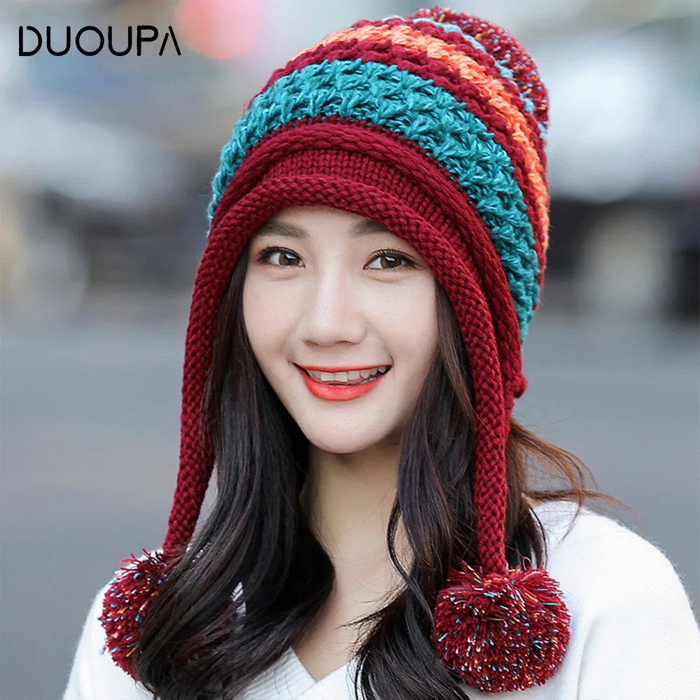 

2008 New Korean Coloured Wool Hat with Furry Ball Knitted Cap