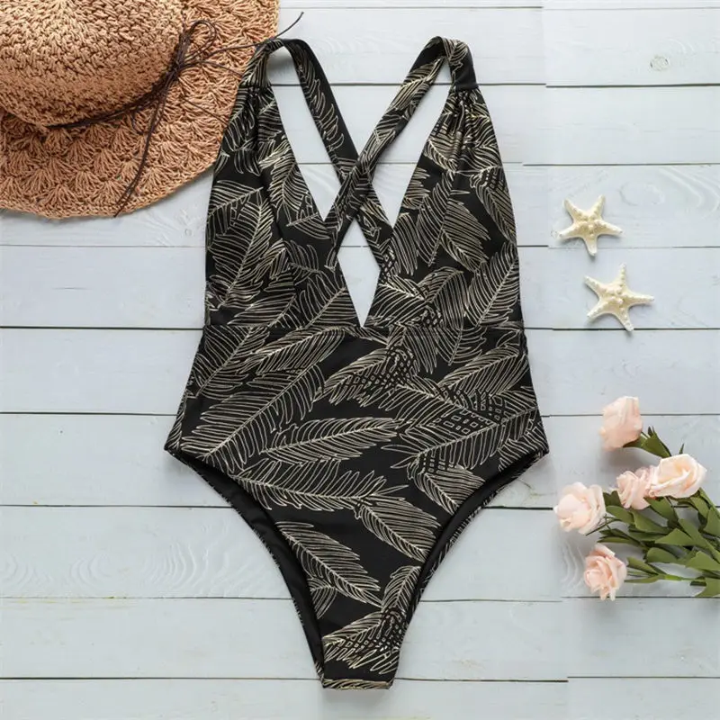 

Women Deep V One Piece Swimwear Bronzing Bikinis Swimsuit Female Bathing Suit Swimming Beach Wear Bandage Bikini