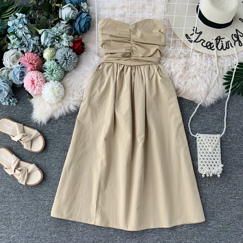 

Women 2019 New Sexy Breast-wiping Pure Sleeveless Casual Dress Party Night Elegant Vestidos H288