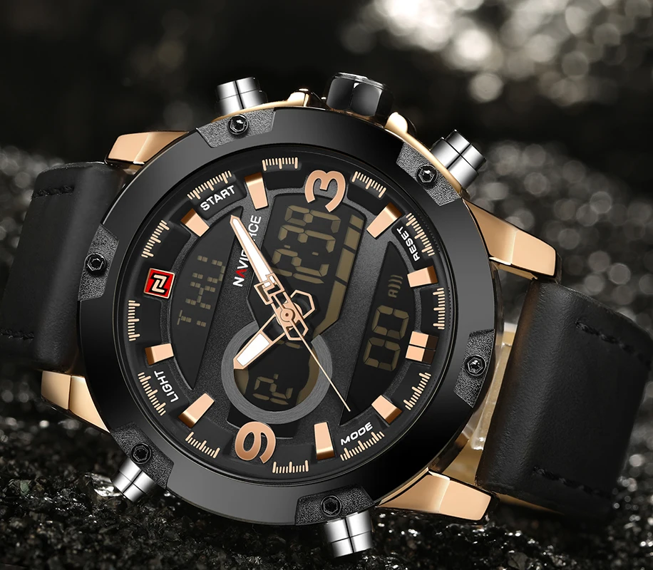 NAVIFORCE Luxury Brand Men Analog Digital Leather Sports Watches Men's Army Military Watch Man Quar