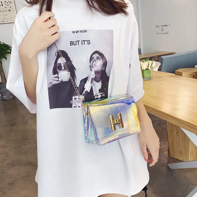 

Laser Messenger Bags Candy Women Jelly Transparent Crossbody Bag Plastic Shoulder Bags Hasp Lock Chains Holographic Handbags