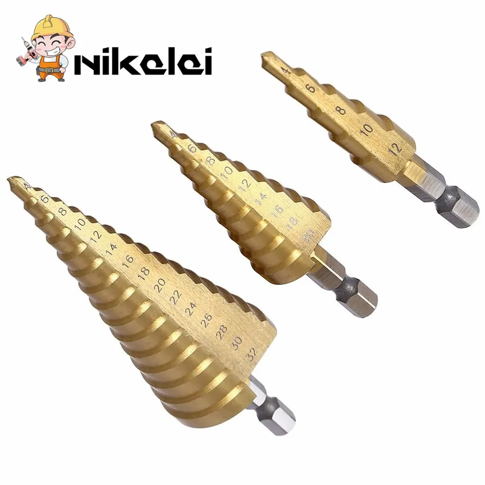 

4-32mm 4-20mm 4-12mm Set HSS Step drill bit Titanium Drill hole Cutter Triangle Shank Steel Aluminum Step Reamer drilling bit