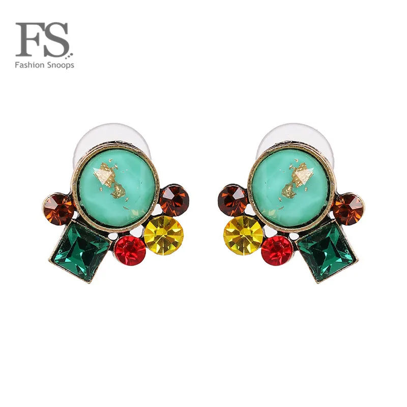 

FASHIONSNOOPS Bohemian Fashion Multi Color Stud Earrings for Women Full Crystal Statement Earrings Pendients Charm Party Jewelry